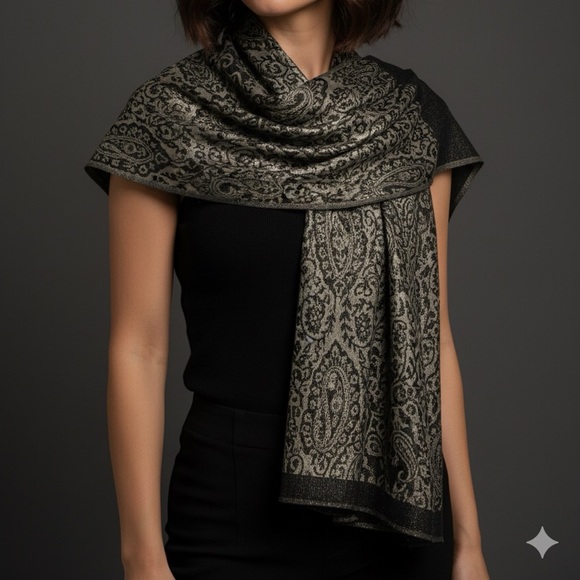 Elegant Black and Gray Paisley Scarf - Picture 1 of 5